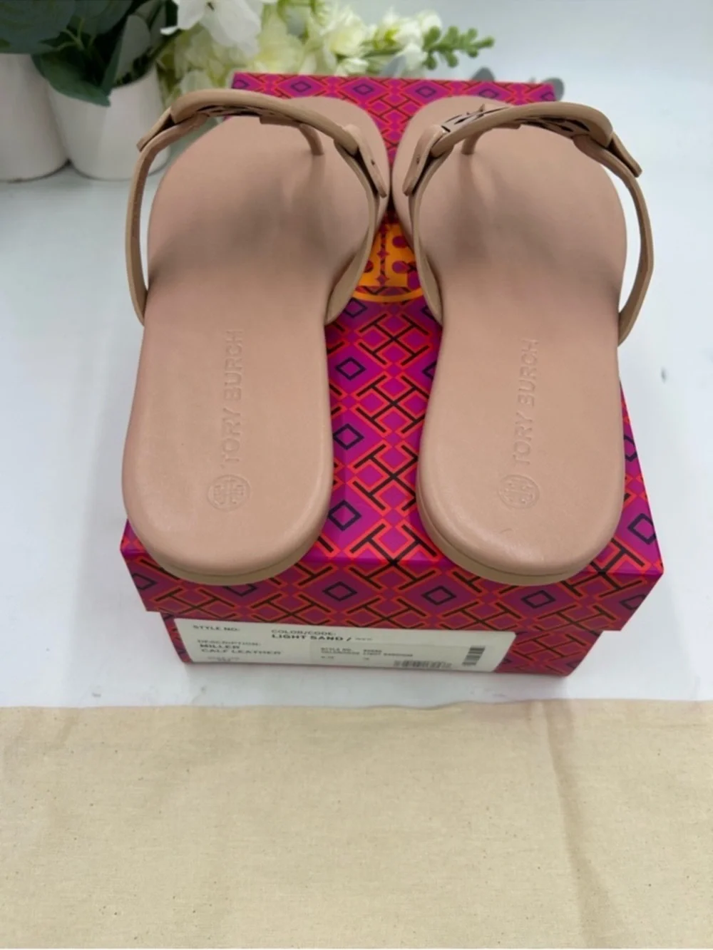 Women’s Tory Burch, MILLER soft calf, leather sandals in light sand size 10